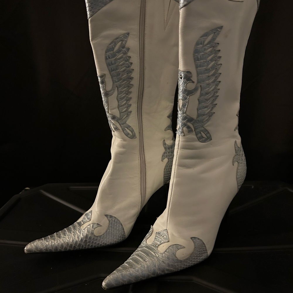 Bronx White and Silver Heeled Boots